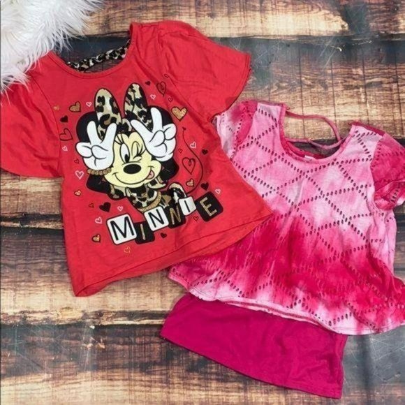 Girls Tee Bundle - Small Mickey Mouse Leopard Pink